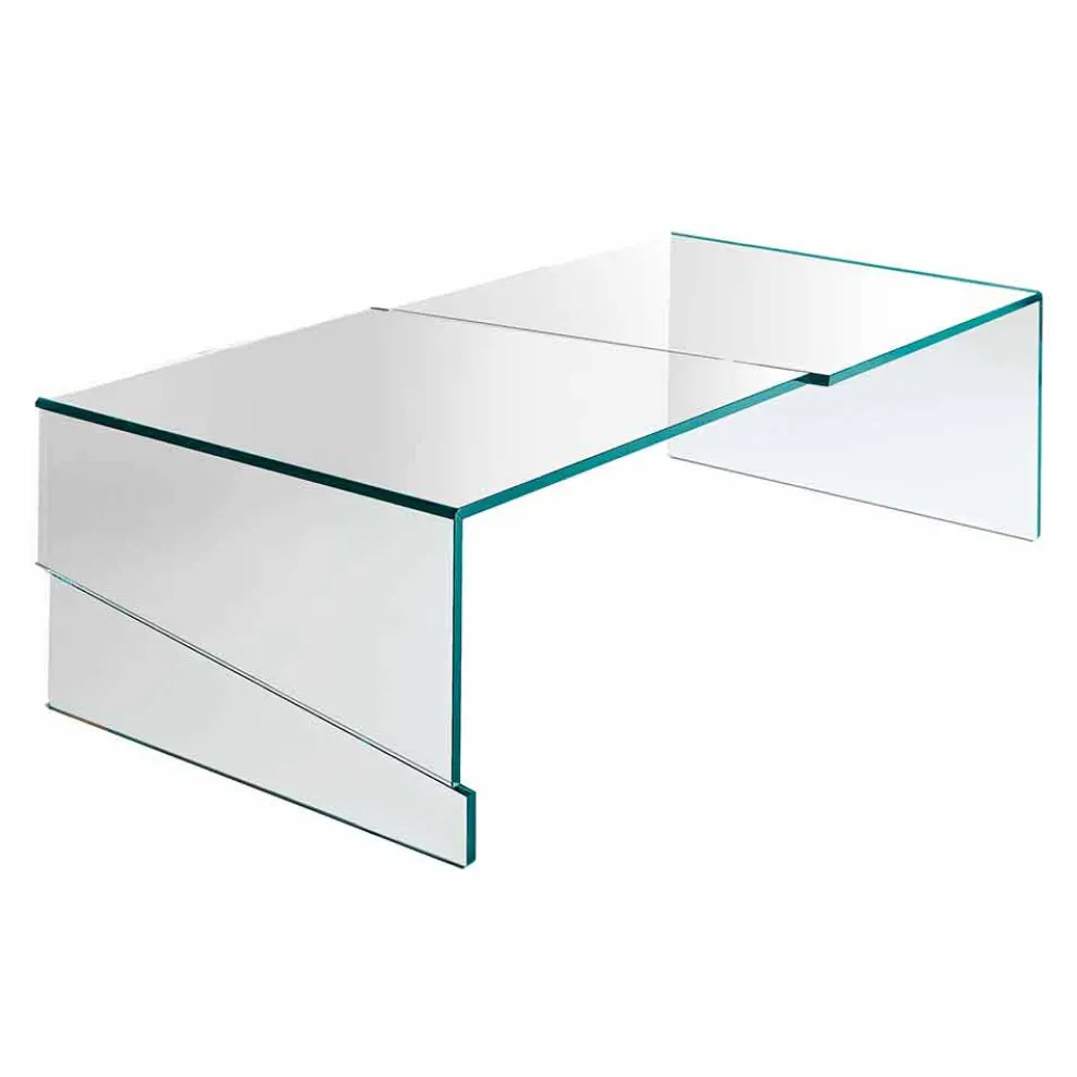 Niedriger Couchtisch für Wohnzimmer aus transparentem Freischwingerglas - Rabatt