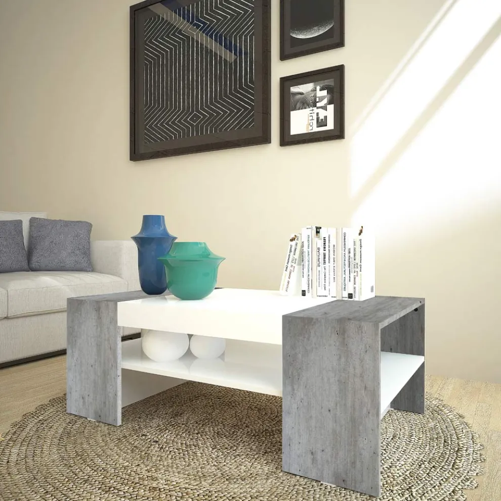 Niedriger Couchtisch für das Wohnzimmer aus weißem Holz 3 Ausführungen - Rames