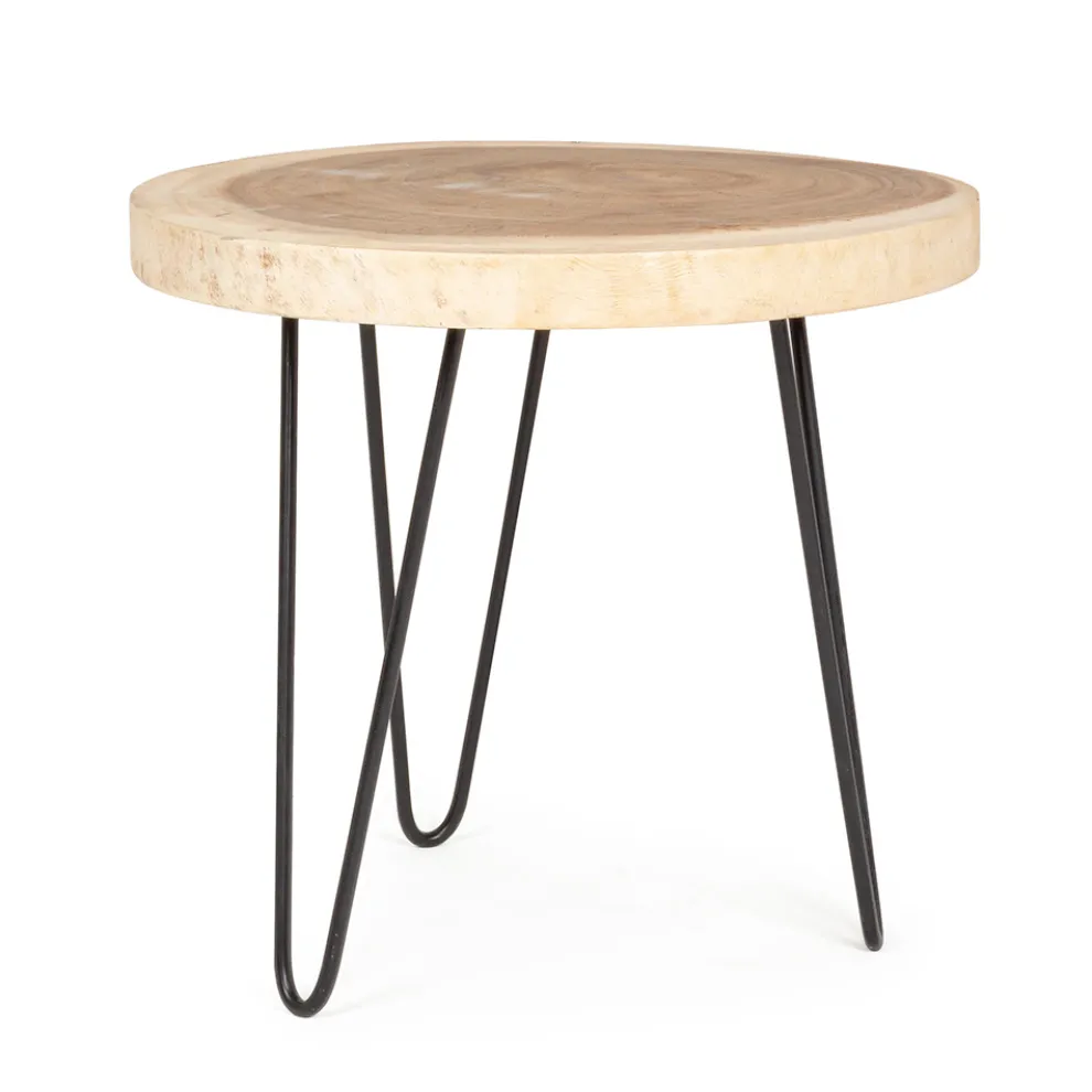 Niedriger Couchtisch aus Stahl und Platte aus Naturholz - Crotone