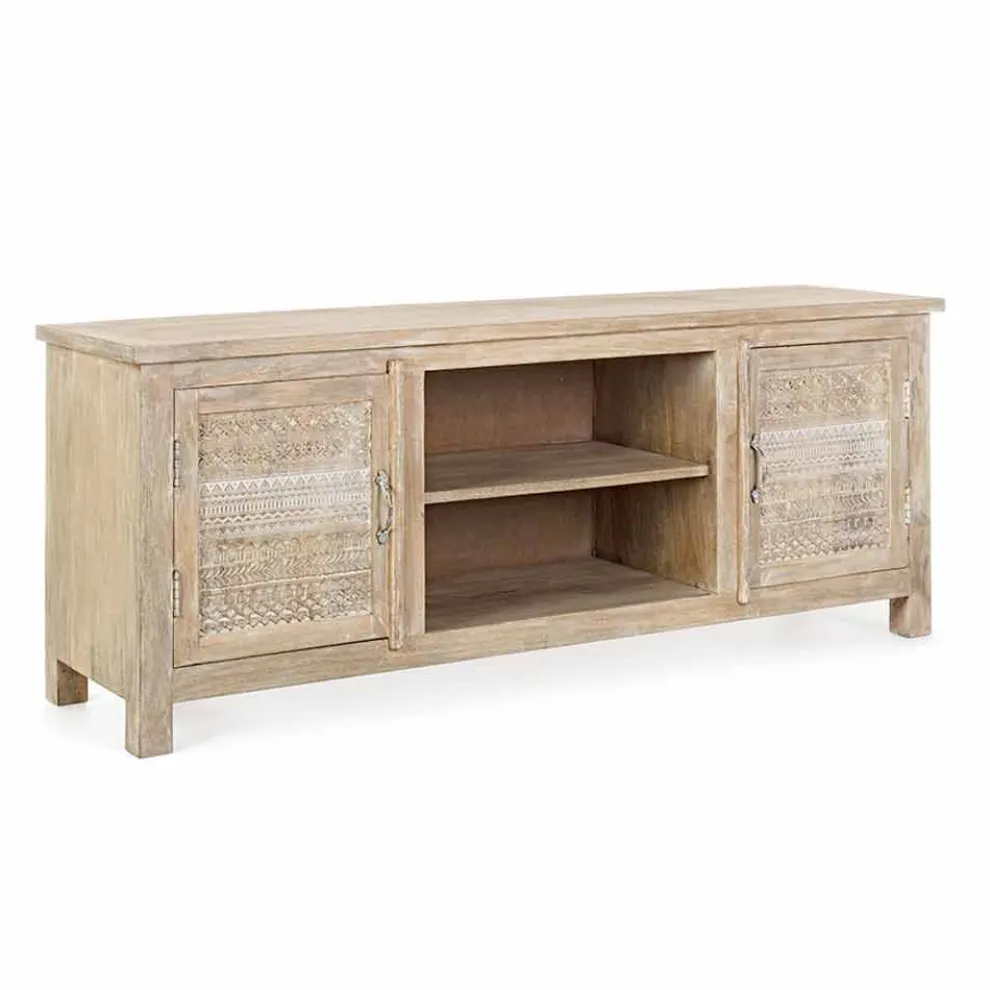 Niedriger Schrank aus Mangoholz mit handgefertigten Dekorationen von Homemotion - Zotto