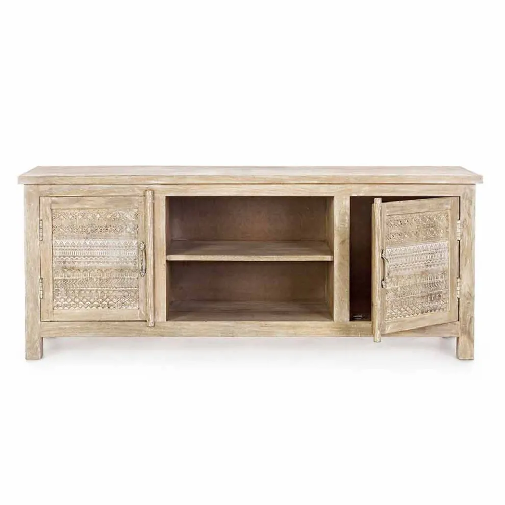 Niedriger Schrank aus Mangoholz mit handgefertigten Dekorationen von Homemotion - Zotto