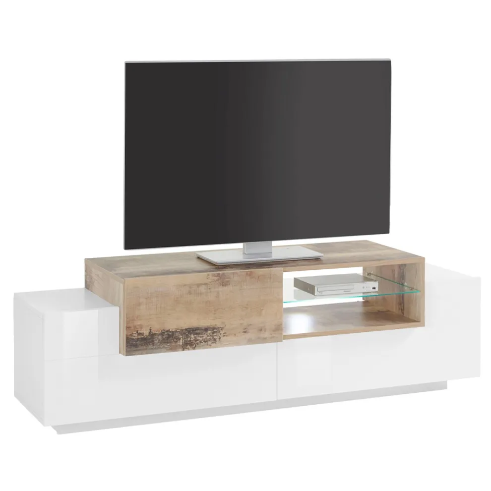 Niedriger TV-Ständer aus Holz Wohnzimmer 3 Türen und offenes Fach - Therese