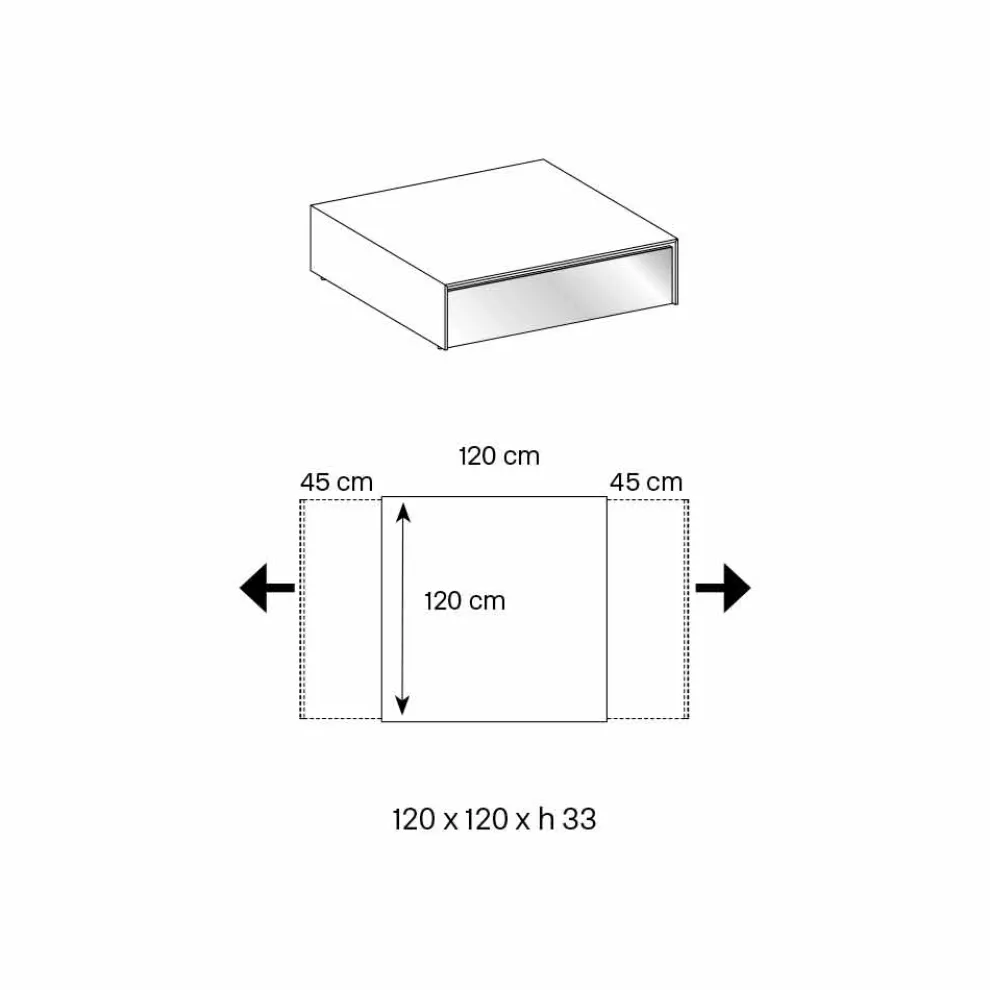 Niedriger Wohnzimmertisch aus Rauchglas und Holzschubladen 3 Größen - Mantra
