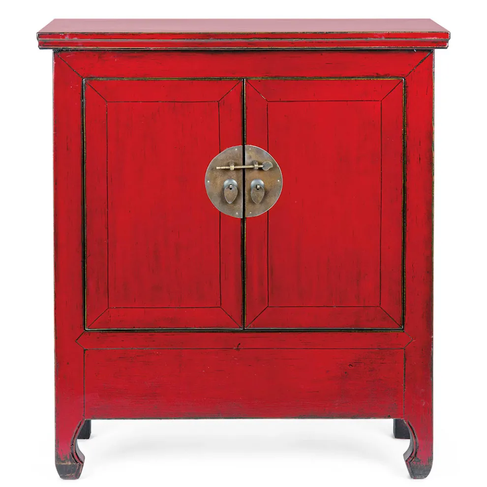 Niedriges Vintage Sideboard mit 2 Türen aus rotem Ulmenholz Homemotion - Konan