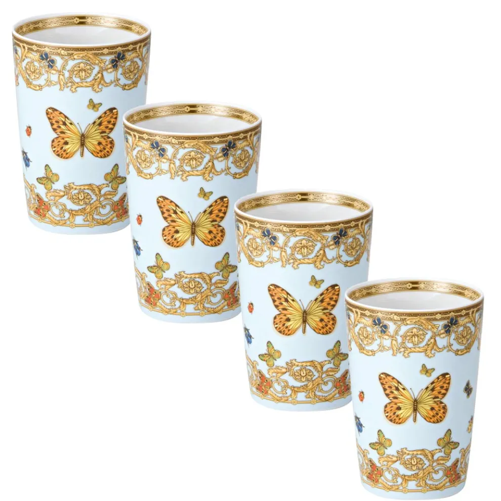 Rosenthal Versace Le Jardin 4 henkellose Gläser mit natürlichen Elementen - Medusa