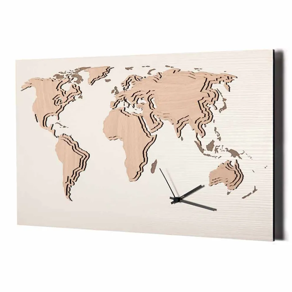 Holzwanduhr mit Weltkartendekoration Made in Italy - Mappo