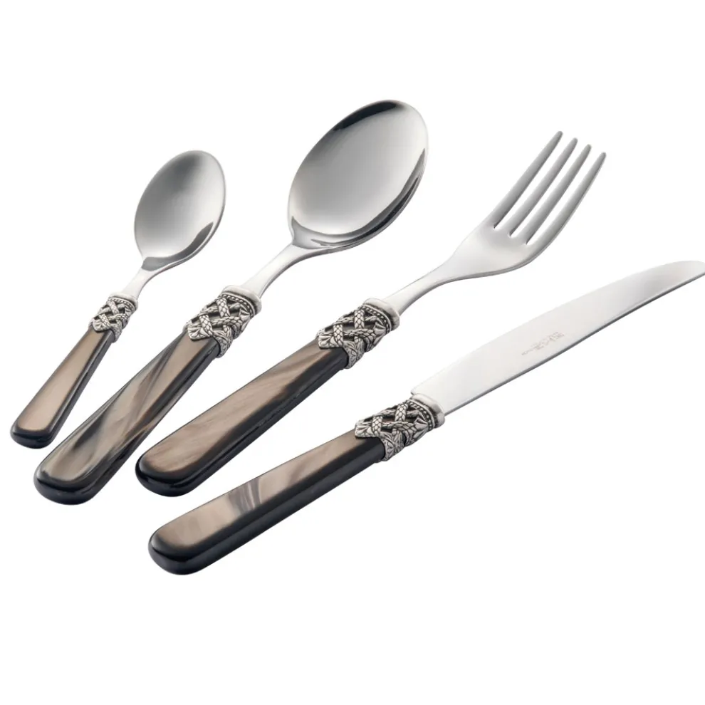 Kunststoffbesteck aus Edelstahl und Perlmutt-Elfenbein 24-teilig - Carlotta