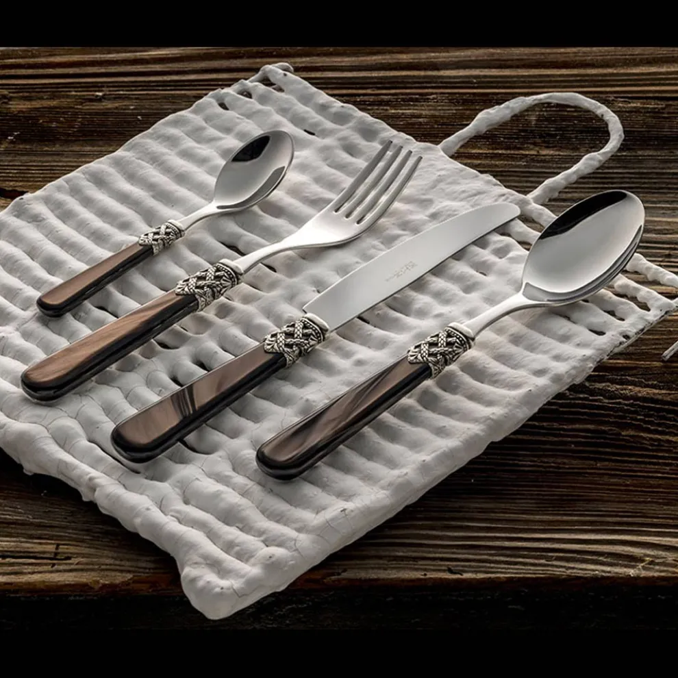 Kunststoffbesteck aus Edelstahl und Perlmutt-Elfenbein 24-teilig - Carlotta