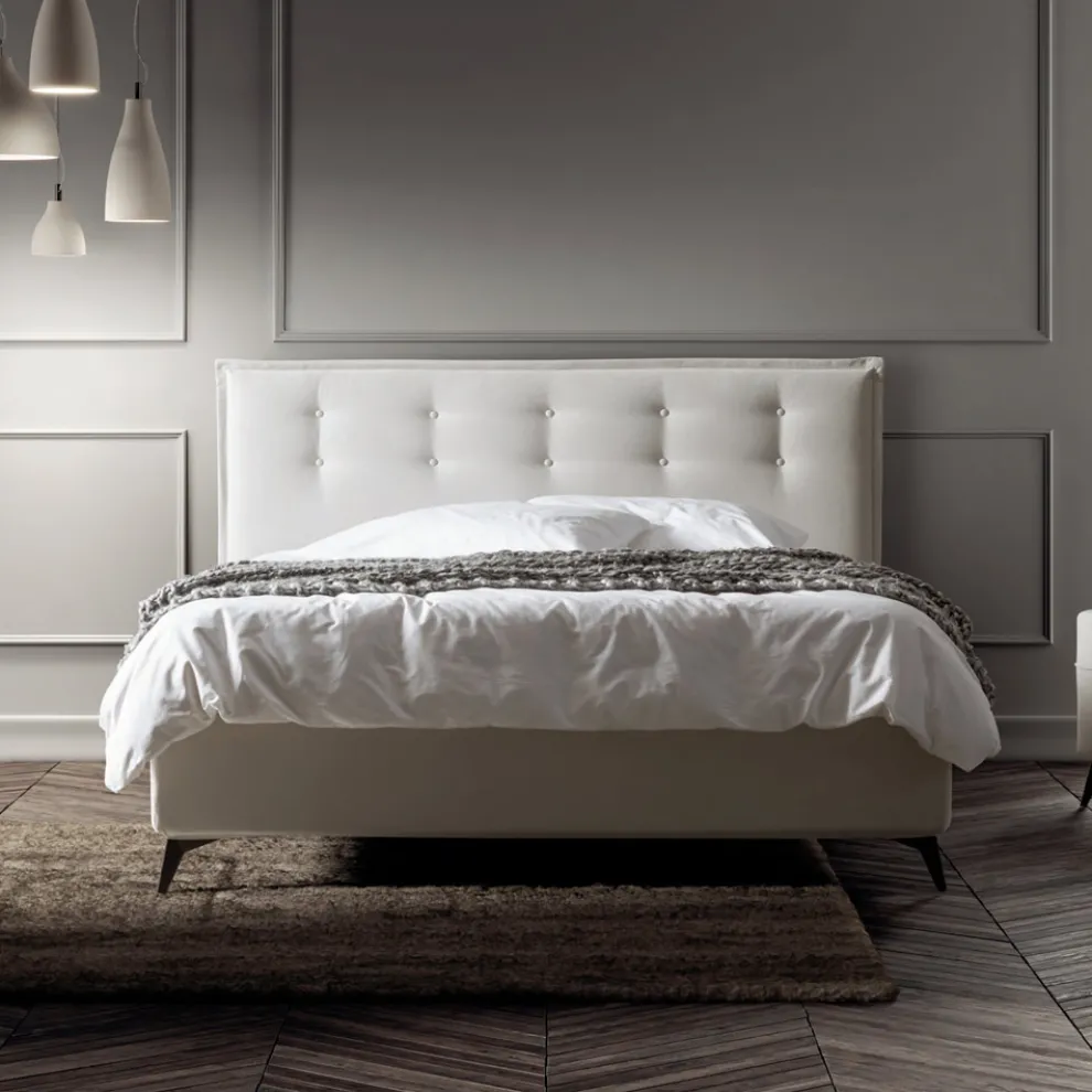 Doppelbett 160x190 aus Stoff mit Kopfteil mit Knöpfen Made in Italy - Dreams