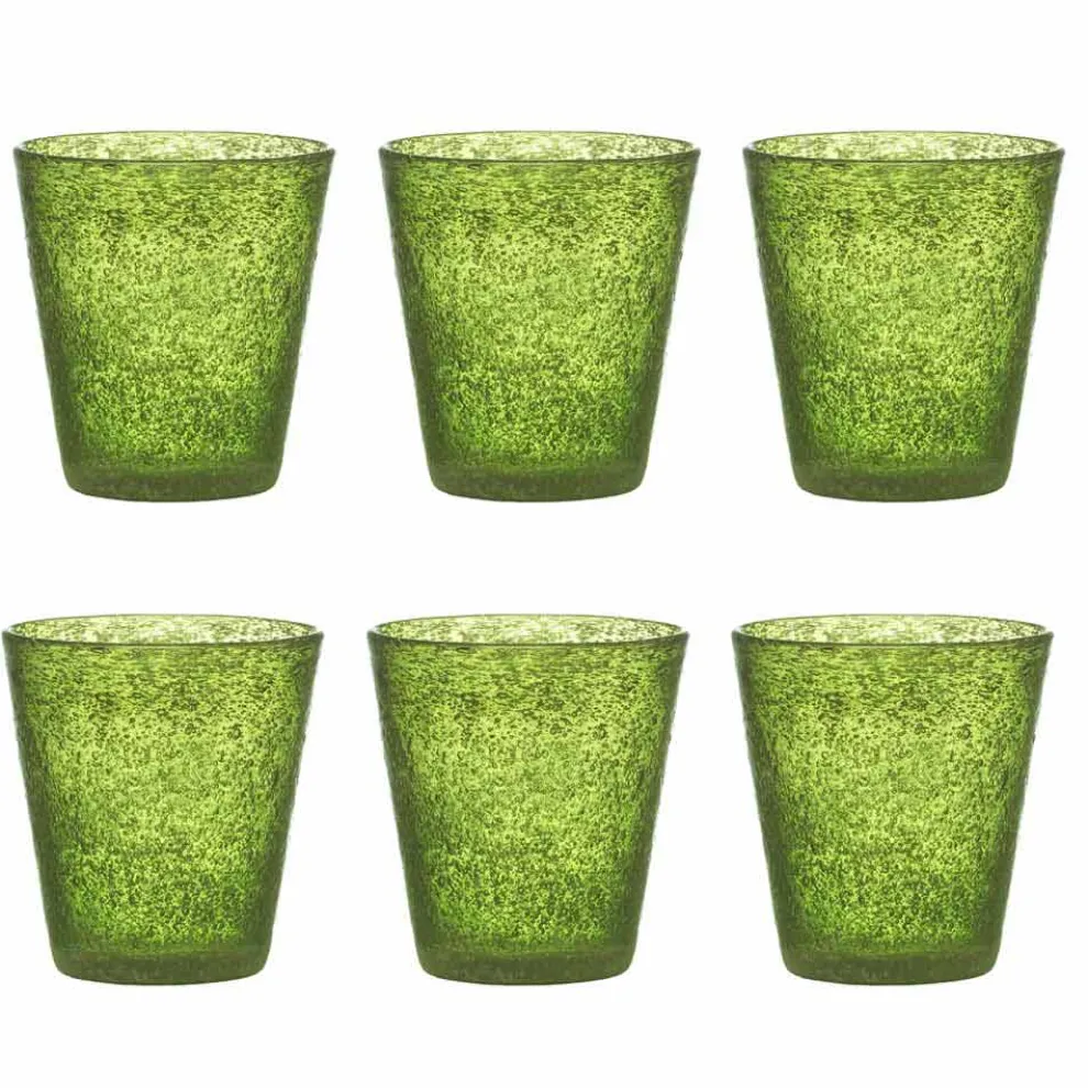 Set mit 12 farbigen geblasenen Glasgläsern mit modernem Design - Pumba