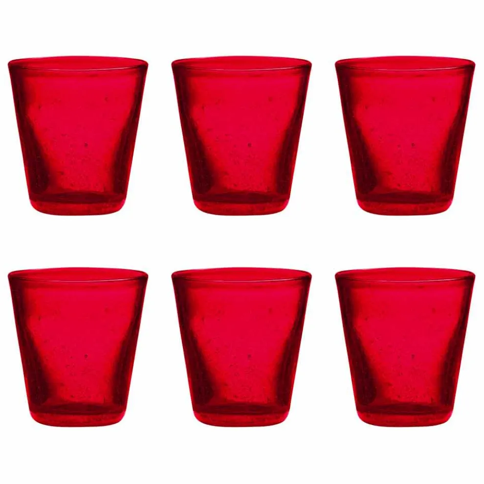 Set mit 12 farbigen geblasenen Glasgläsern mit modernem Design - Pumba