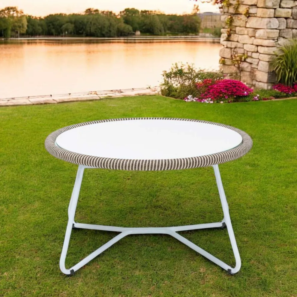 Garten-Couchtisch aus Aluminium und Seilgeflecht - Alcor