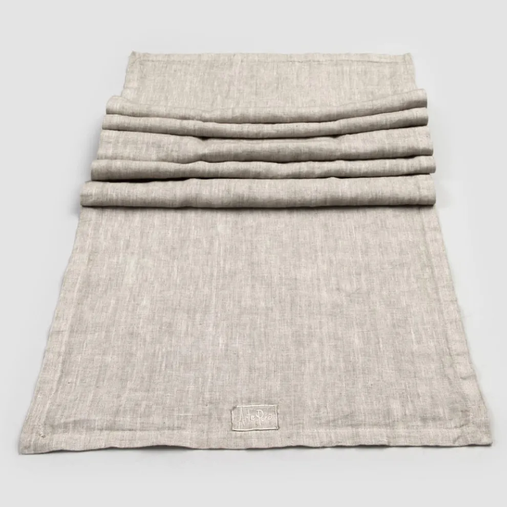 Läufer aus beigem Leinen mit luxuriöser italienischer handgefertigter Kante mit Falte - Limao