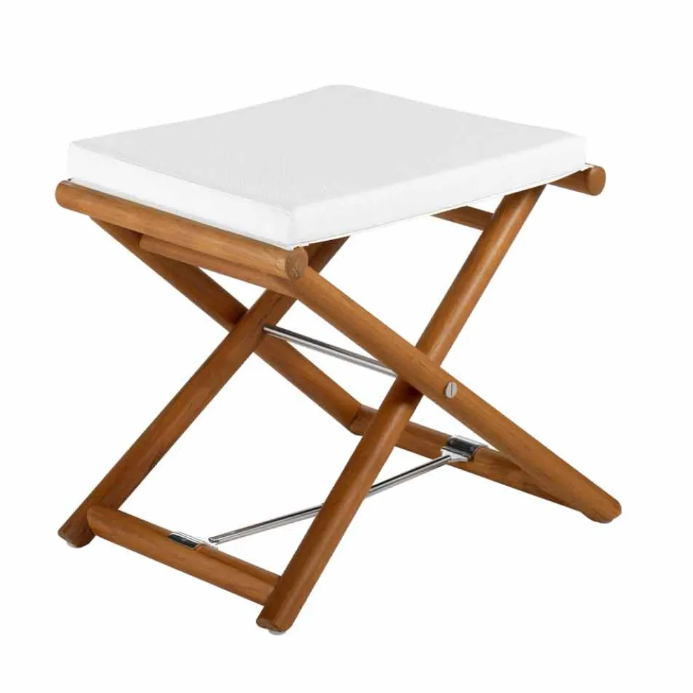 Outdoor-Hocker aus natürlichem oder schwarzem Mattholz und Kissen, Made in Italy - Suzana