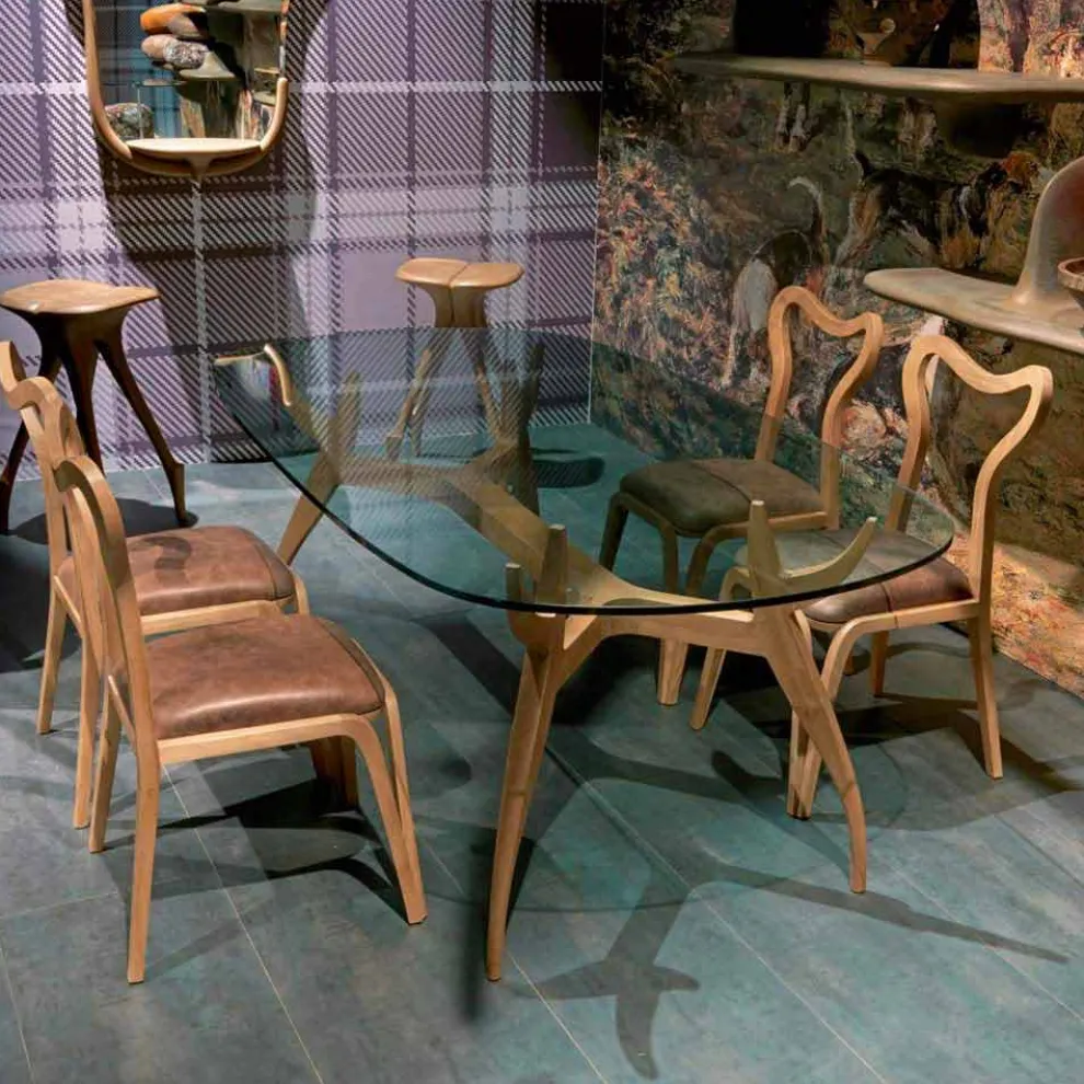 Ovaler Esstisch aus glänzendem Mahagoni, Design, 197x109 cm, Fraco