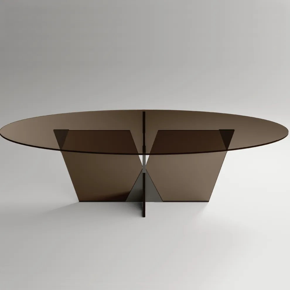 Ovaler Esstisch mit Glasplatte und Untergestell Made in Italy - Tiseo