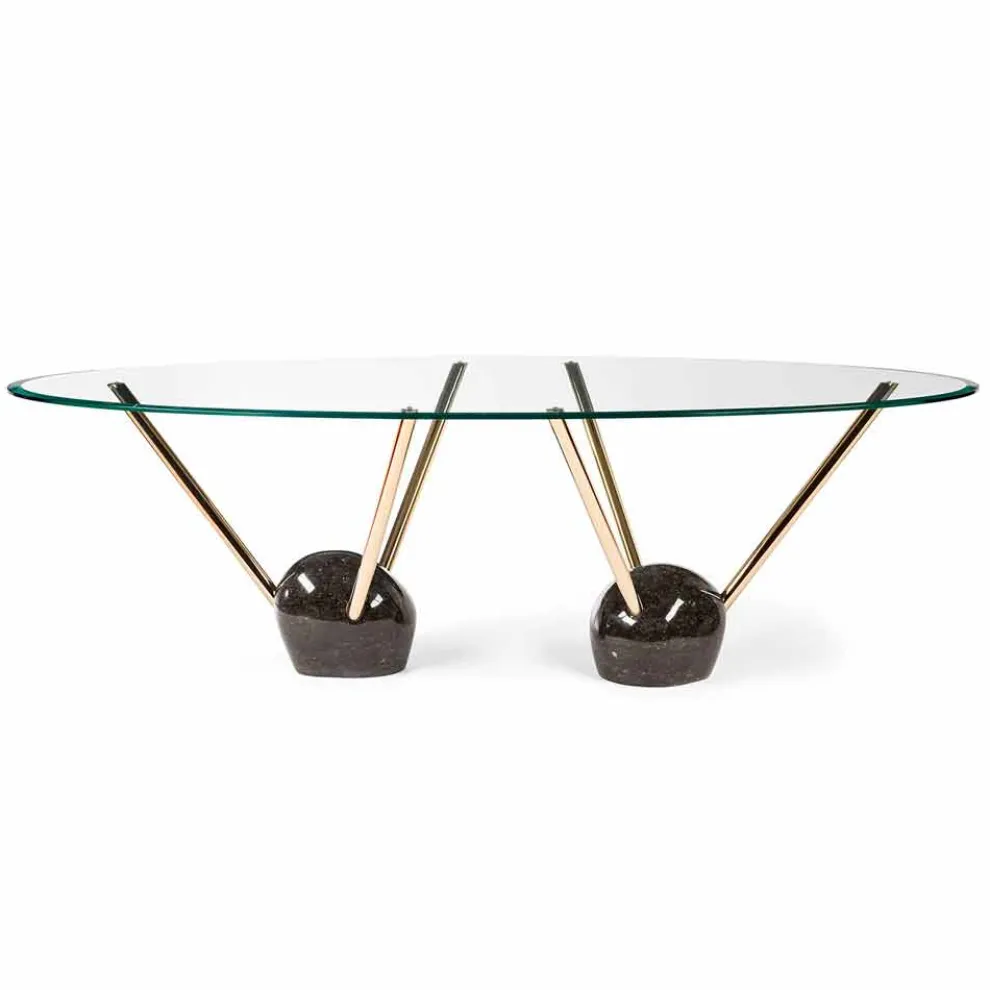 Ovaler Esstisch Zoe mit Glasplatte, made in Italy, modernes Design