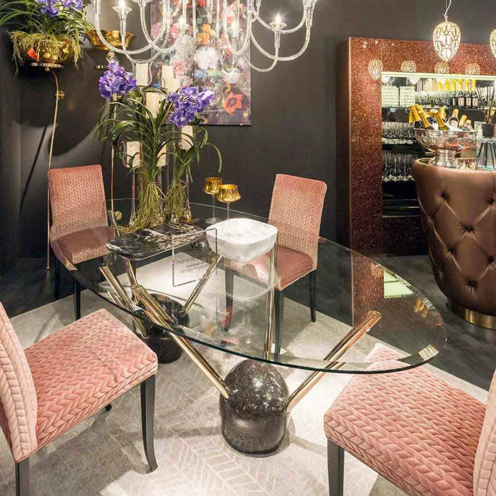 Ovaler Esstisch Zoe mit Glasplatte, made in Italy, modernes Design