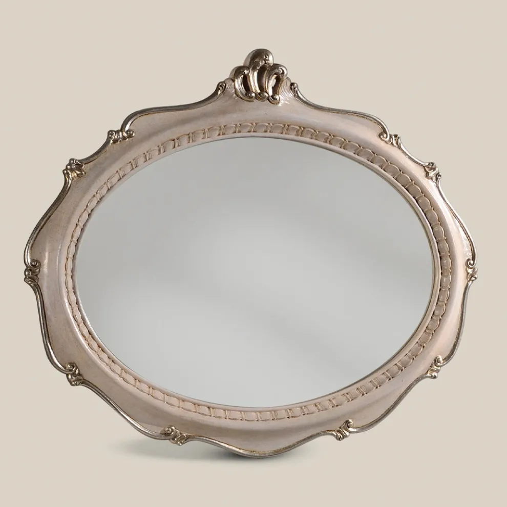 Ovaler Spiegel im klassischen Stil aus antikem Silberholz Made in Italy - Florenz