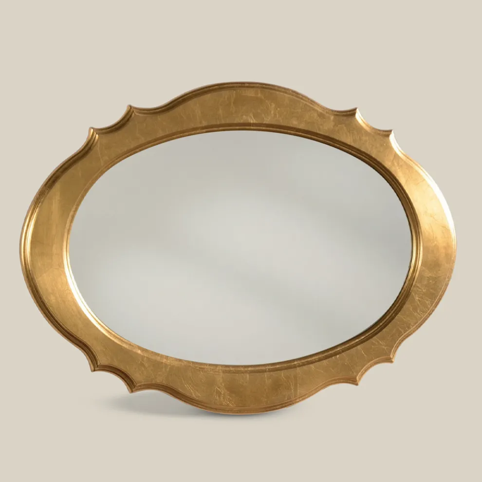 Ovaler Spiegel mit Blattgoldrahmen Made in Italy - Florenz