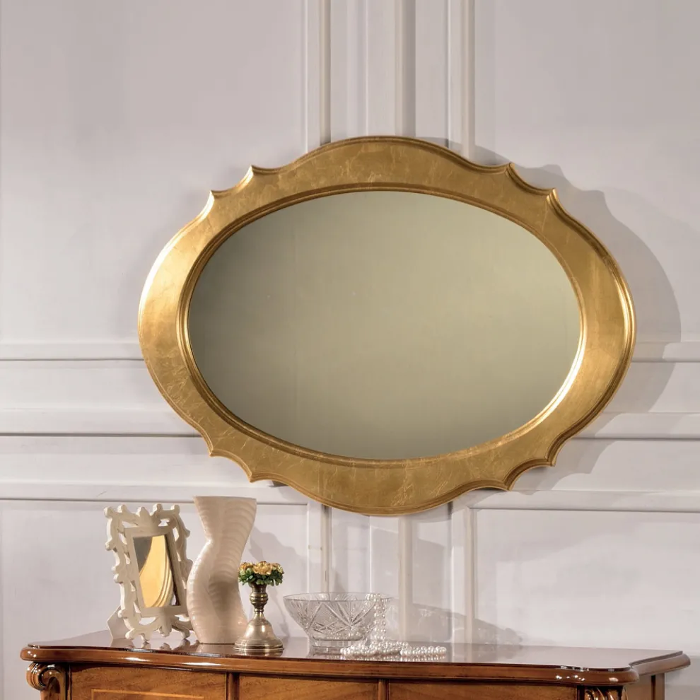 Ovaler Spiegel mit Blattgoldrahmen Made in Italy - Florenz