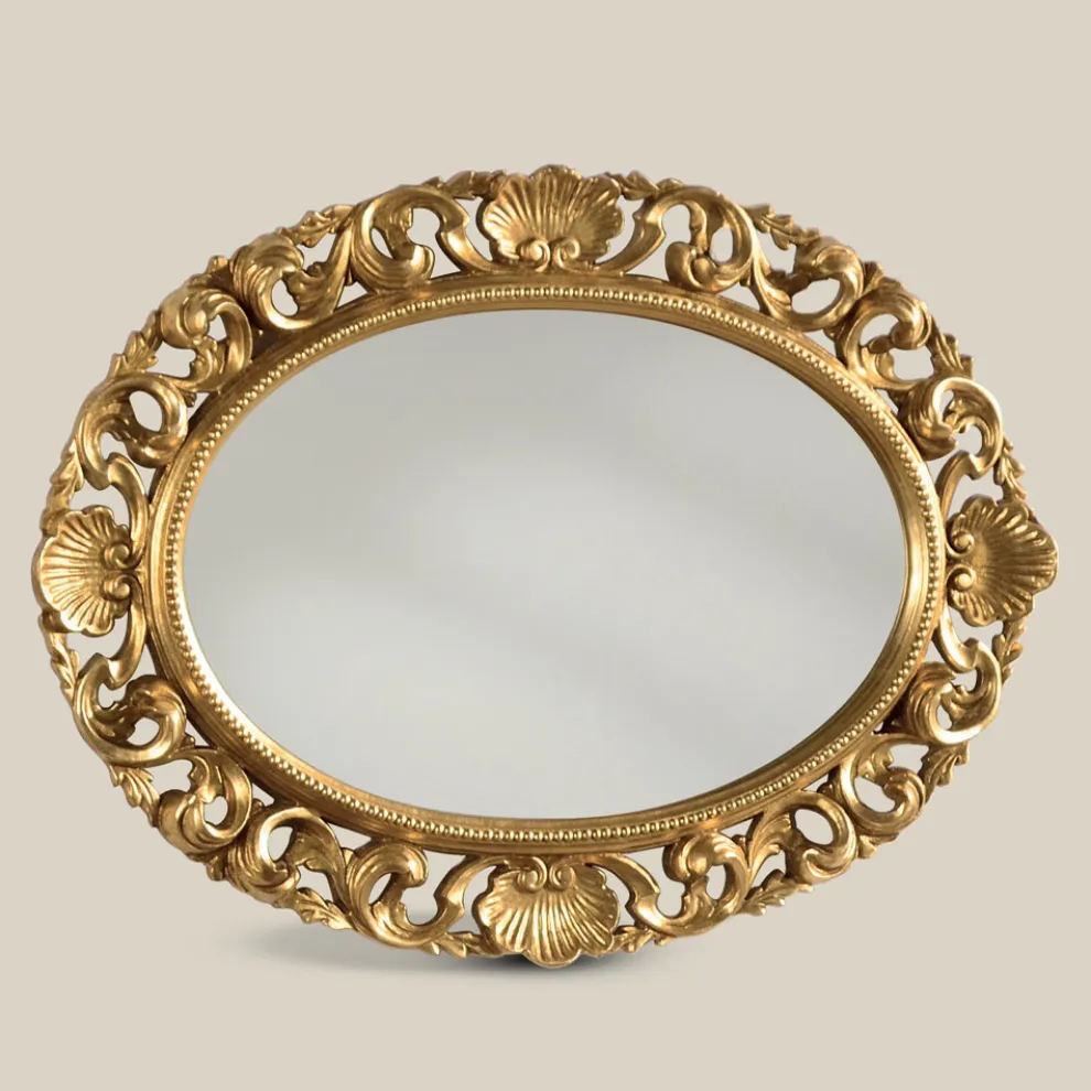 Ovaler Spiegel mit perforiertem Holzrahmen aus Blattgold Made in Italy - Florenz