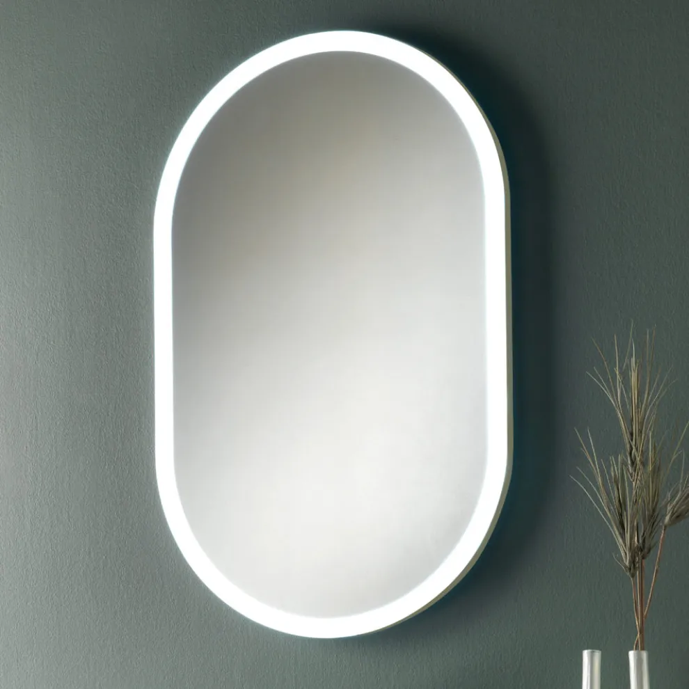 Ovaler Spiegel mit Metallrahmen und Lichtern, hergestellt in Italien – Mozart