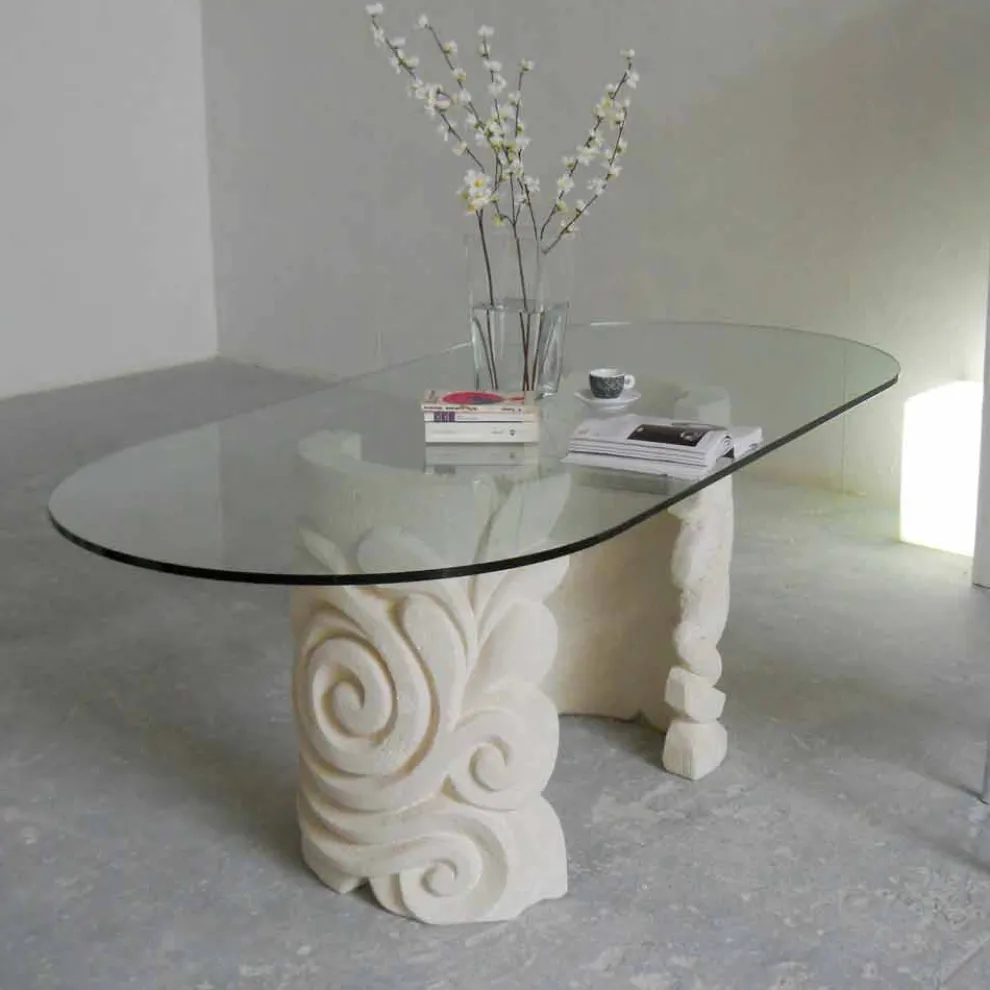 Ovaler Tisch aus Stein und Kristall in modenrem Design Aden