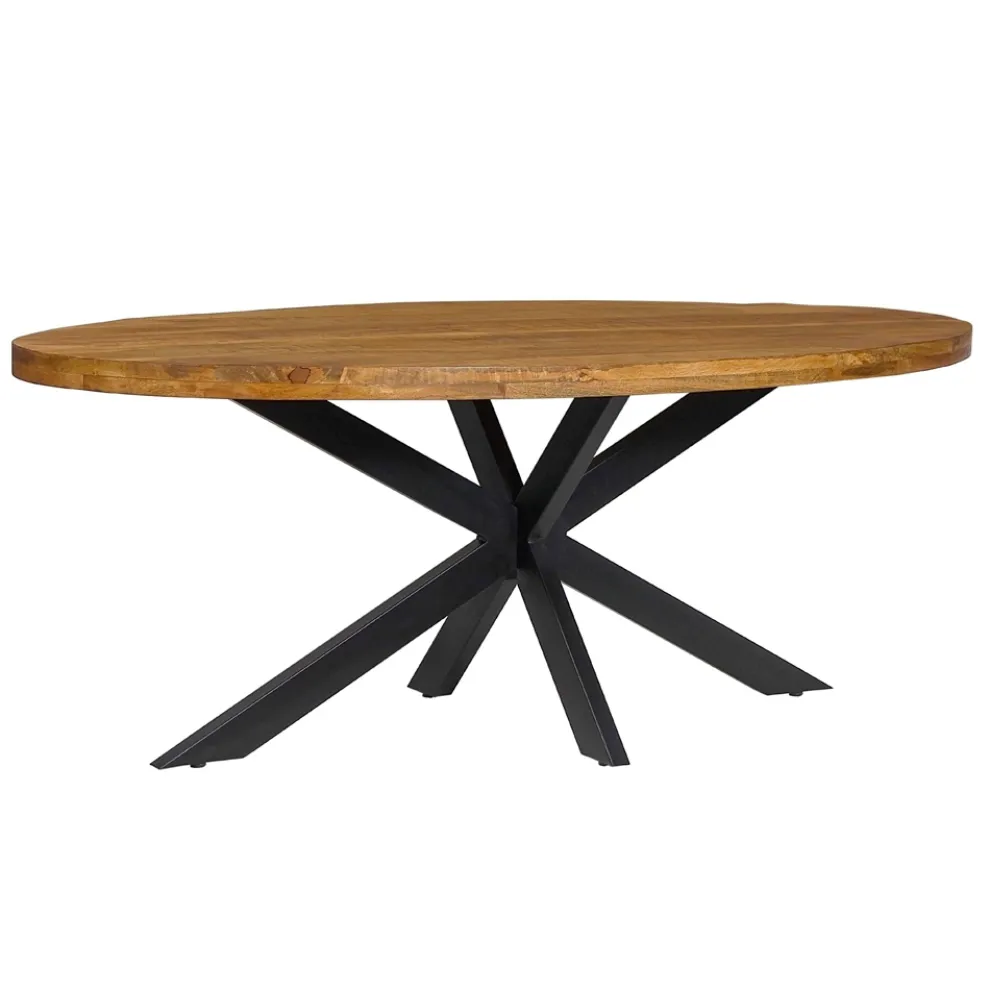 Ovaler Tisch für den Innenbereich mit Platte aus massivem Mangoholz - Kopfhörer