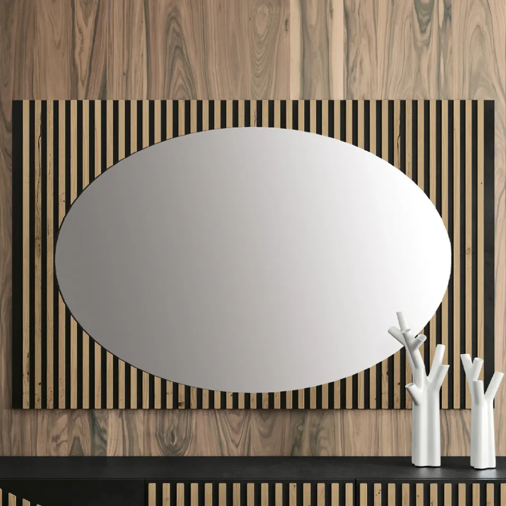 Ovaler Wandspiegel mit vertikaler Lamellenhalterung, hergestellt in Italien – Anne