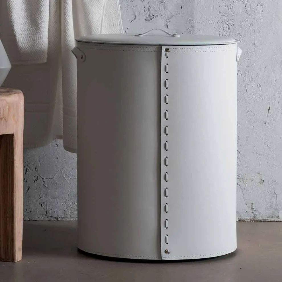 Ovaler Wäschekorb aus regeneriertem Riky-Leder, hergestellt in Italien