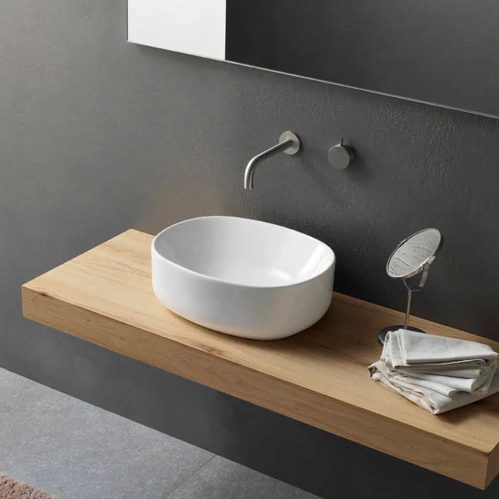 Ovales Arbeitsplattenwaschbecken mit modernem Design aus weißer Keramik - Ventori2