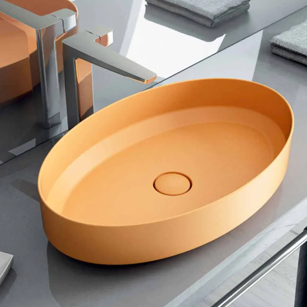 Ovales Aufsatzspülbecken aus Keramik, hergestellt in Italien, Yoel