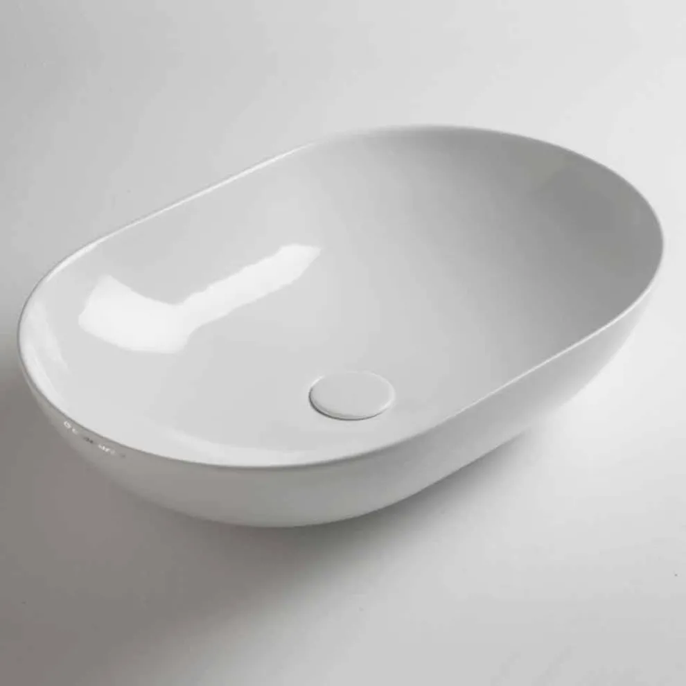 Ovales Aufsatzwaschbecken aus farbiger Keramik Made in Italy - Chain