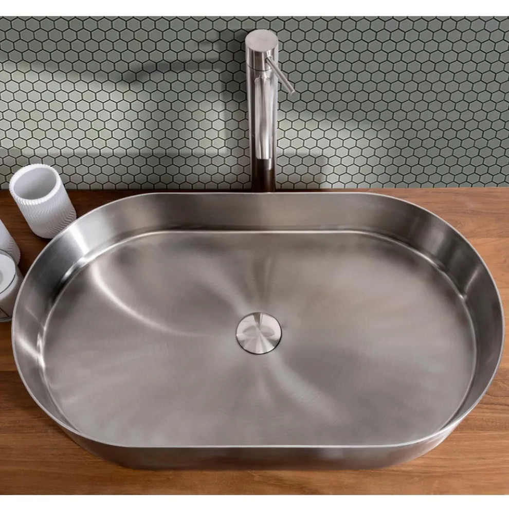 Ovales Aufsatzwaschbecken aus Edelstahl in verschiedenen Ausführungen – Anemone