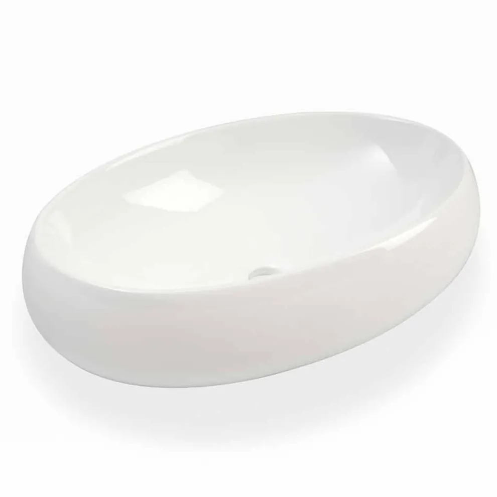 Ovales Aufsatzwaschbecken aus weißer Keramik Made in Italy - Bergen