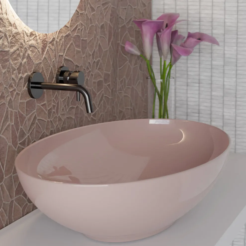 Ovales Aufsatzwaschbecken aus glänzender Keramik L 50 cm Made in Italy - Ferry