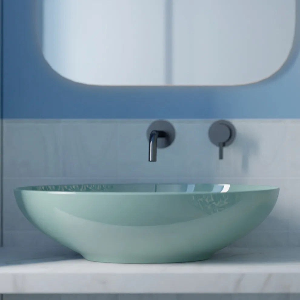 Ovales Aufsatzwaschbecken aus glänzender Keramik L 50 cm Made in Italy - Ferry