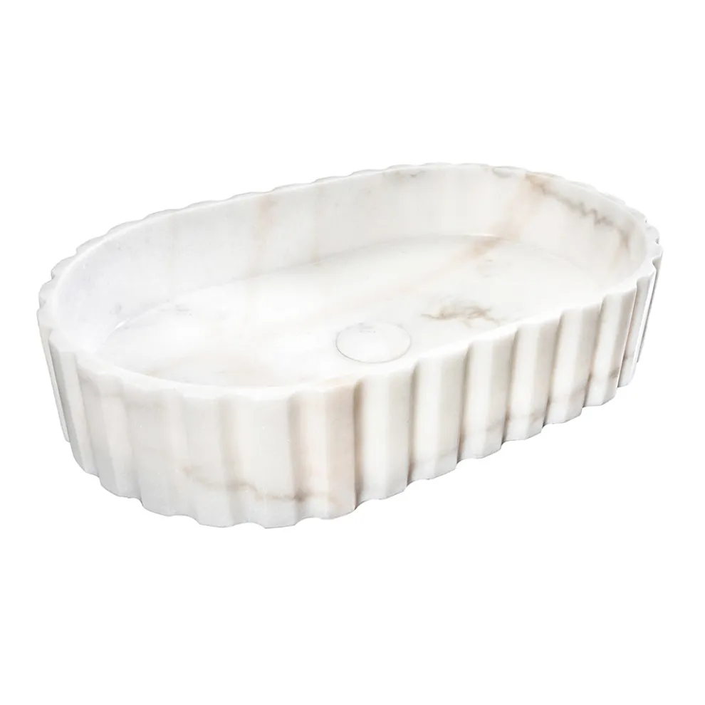 Ovales Aufsatzwaschbecken für das Badezimmer aus weißem Marmor – Cunzit