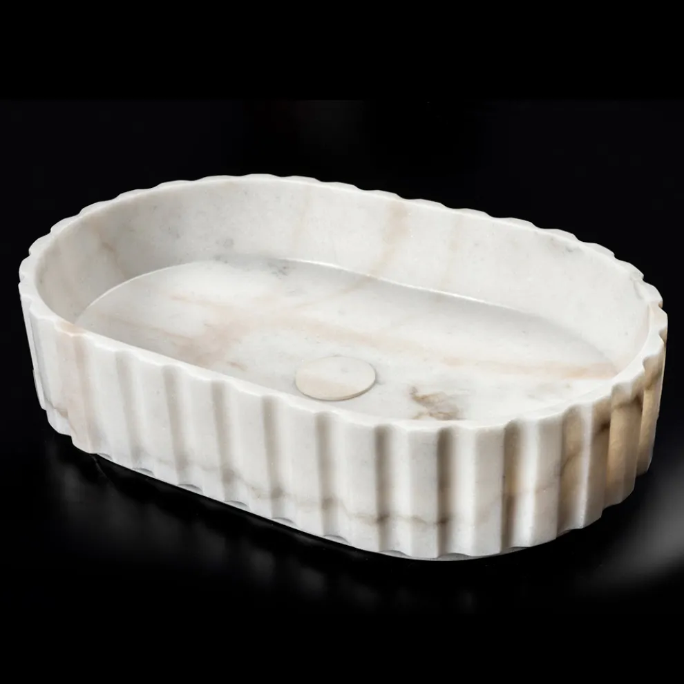 Ovales Aufsatzwaschbecken für das Badezimmer aus weißem Marmor – Cunzit