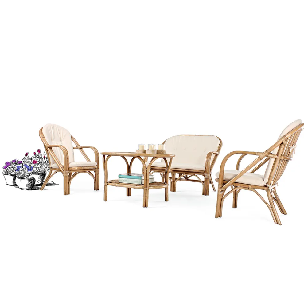 Natürlicher Rattan-Gartensessel mit abnehmbarem Kissen - Maurizia