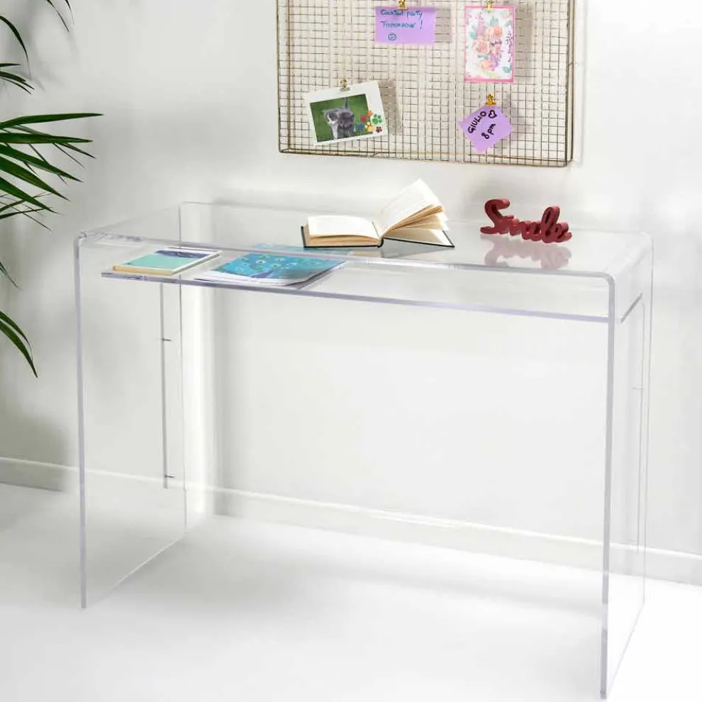Moderner Schreibtisch aus transparentem Plexiglas, hergestellt in Italien, Barga