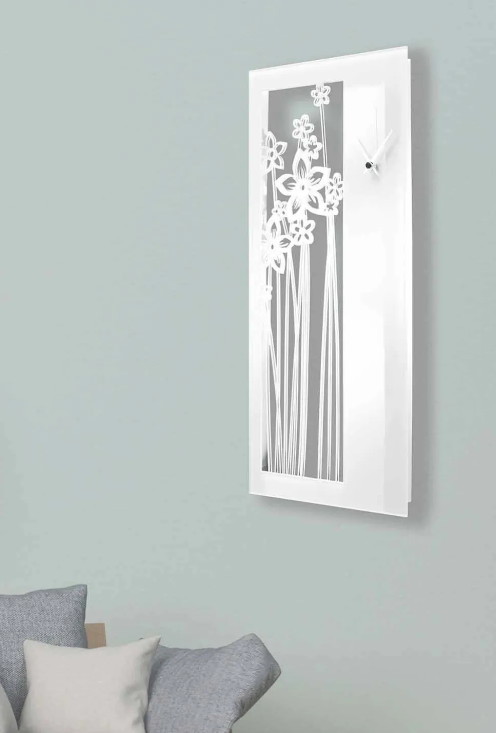 Moderne Wanduhr mit rechteckigem Design aus weißem Plexiglas - Elara