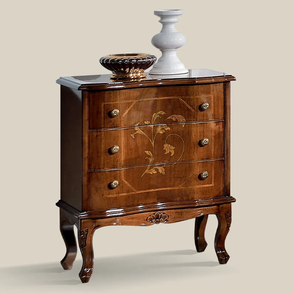 Nachttisch mit 3 Schubladen aus Bassano Nussbaumholz Made in Italy - Luxus