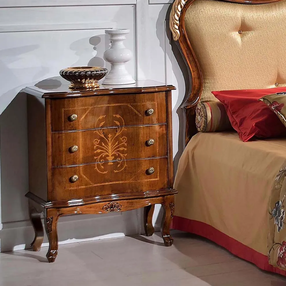 Nachttisch mit 3 Schubladen aus Bassano Nussbaumholz Made in Italy - Luxus