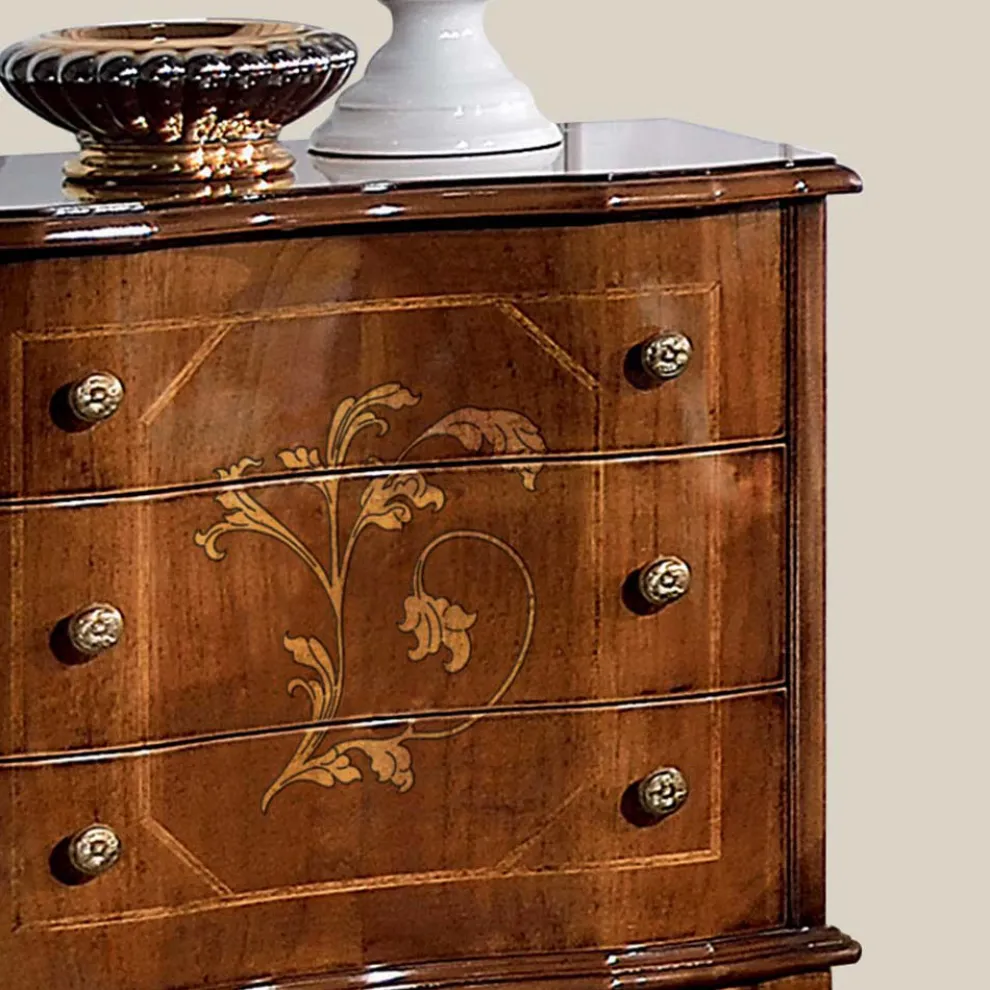 Nachttisch mit 3 Schubladen aus Bassano Nussbaumholz Made in Italy - Luxus