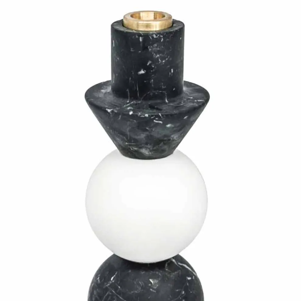 Hoher Kerzenhalter aus weißem, schwarzem und Messingmarmor Made in Italy - Bram