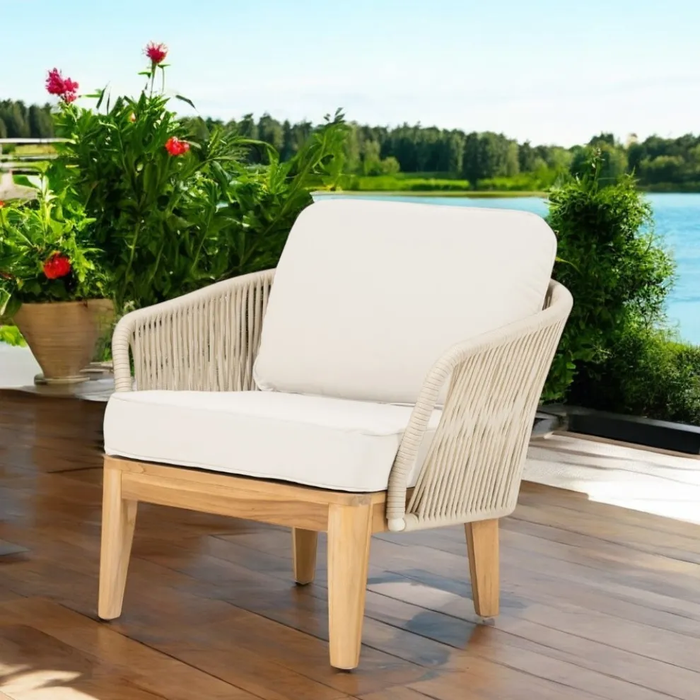 Außensessel aus Teakholz und Polyethylengewebe - Jhon