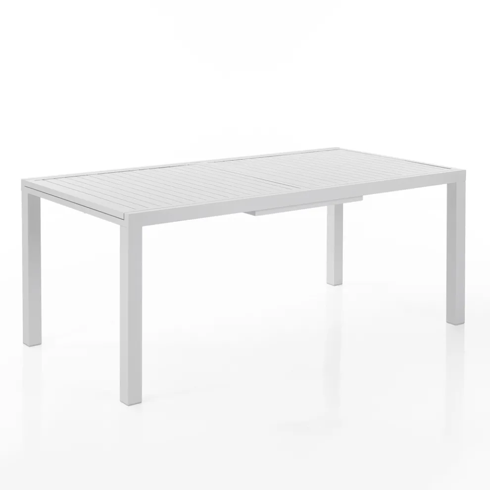 Ausziehbarer Gartentisch mit weißer Aluminiumplatte und Sockel – Parler