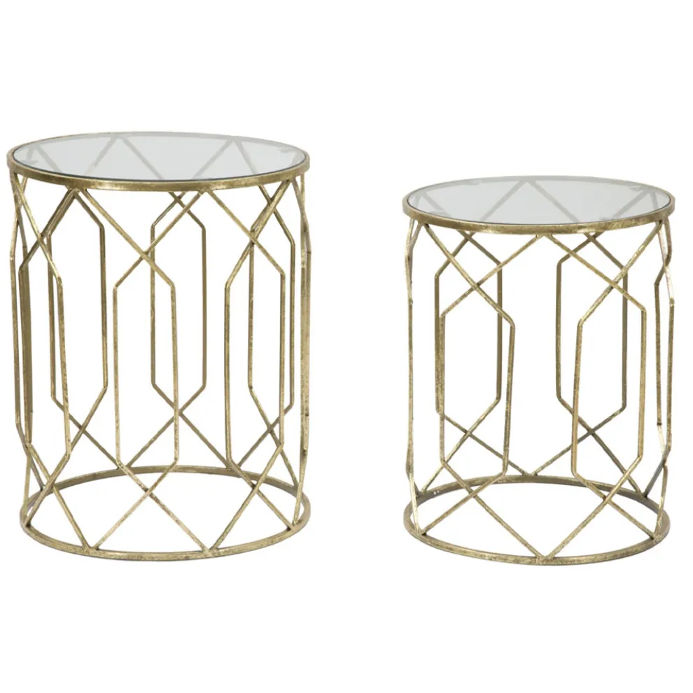 Paar Couchtische aus Goldeisen mit runder Glasplatte - Etro